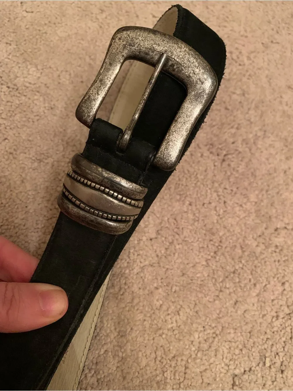 Vintage Black Suede Belt with Antiqued Silver Buckle